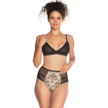 Kalhotky Dámské kalhotky MIDI L-1376MD béžová a černá XXXL