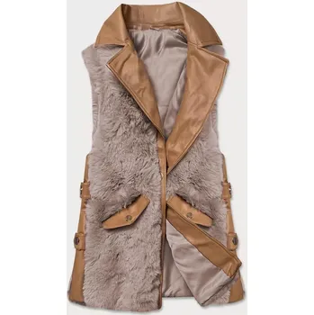 Dámská vesta Elegantní vesta v karamelovo-béžové barvě z eko kůže a kožešiny (BR9592-48022) odstíny hnědé XL (42)