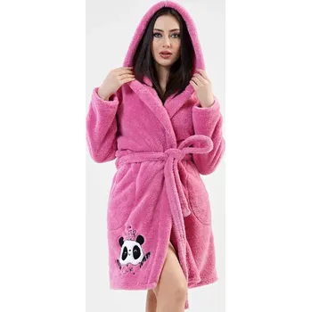 Dámský župan Dámský župan krátký s kapucí Panda tmavě růžová L