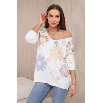 Dámský svetr Svetrová halenka s barevnými květy žlutá+modrá UNI