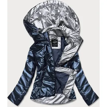 Dámská bunda Šedomodrá dámská bunda se stříbrnou kapucí (RQW-7008) modrá XXL (44)