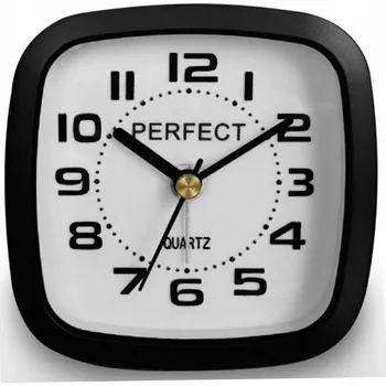 Budík Černý analogový budík na baterie 8x8x3cm Perfect
