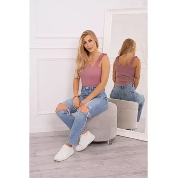 Tmavě růžová nařasená halenka bez ramínek UNI