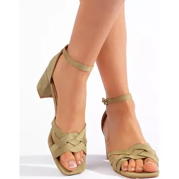 Dámské sandále Designové zelené sandály dámské na širokém podpatku 36