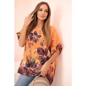 Dámská halenka Dámská bavlněná blůza s květinovým potiskem a krátkým rukávem oranžová UNI