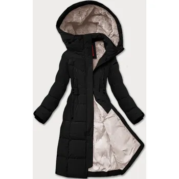 Dámská bunda Černá dámská zimní bunda s páskem LHD (LHD-24575) odstíny černé XXL (44)