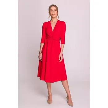 Dámské šaty S404 Úpletové šaty s vázacím páskem - červené EU S