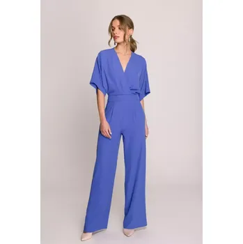 Dámský overall S395 Kombinéza s širokými nohavicemi a zavinovacím výstřihem - modrá EU XXL