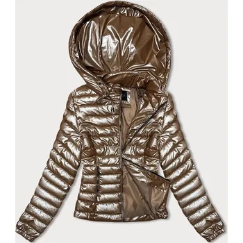 Prošívaná dámská bunda v karamelové barvě s kapucí (16M9106-84) odstíny hnědé S (36)