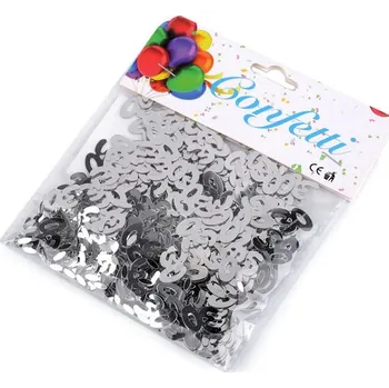 Konfety čísla 30; 40; 50; 60 - na párty, narozeninové oslavy - 1 (30) stříbrná