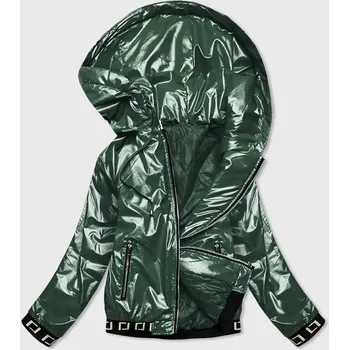 Krátká zelená dámská bunda s kapucí (B9787-10) zelená S (36)