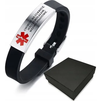 Náramek Kaučukový náramek STEELOVA černý 22 cm s lékařským identifikačním štítkem