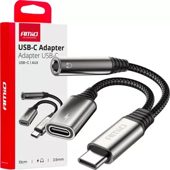 Datový kabel Adaptér USB-C na USB-C + mini Jack 3.5 mm, 10 cm | AMIO (04295)