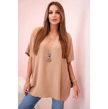 Dámská halenka Oversized halenka s přívěskem světlý velbloud UNI
