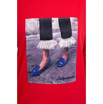 Dámská halenka 3D grafická halenka se zirkony červená UNI