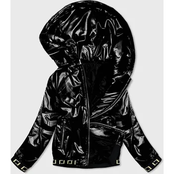 Krátká černá dámská bunda s kapucí (B9787-1) černá S (36)