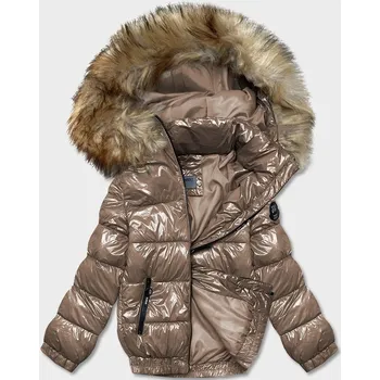 Světle hnědá lakovaná dámská bunda (B8039-12) odstíny hnědé XL (42)