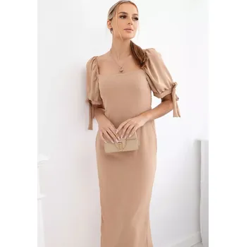 Dámské šaty Šaty vzadu nařasené se zavazovacími rukávy Velbloud UNI