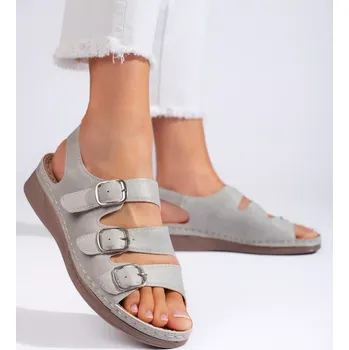 Dámské sandále Designové dámské šedo-stříbrné sandály na klínku 36