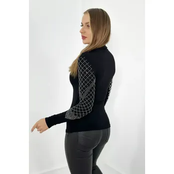 Dámská halenka Pletená halenka zdobená výstřihem a rukávy černá UNI