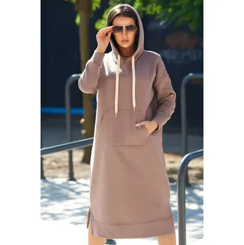 Dámské šaty Dlouhé šaty s kapucí tmavě béžová UNI