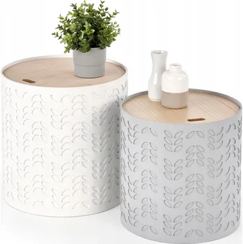 Konferenční stolek Konferenční stolek Halmar kulatý 39 x 39 x 40 cm bílý, dub přírodní, odstíny šedé