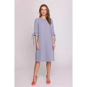 Dámské šaty S393 Šaty áčkového střihu s vázacími rukávy - holubičí šedá EU S