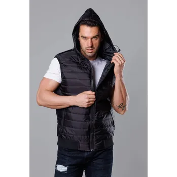 Černá pánská vesta s kapucí (8MY88-1) odstíny černé XXL