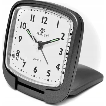 Budík Šedý Ručičkový Budík s Opakováním Zvonění a Podsvícením, Na Baterie, 6x7x2cm Perfect