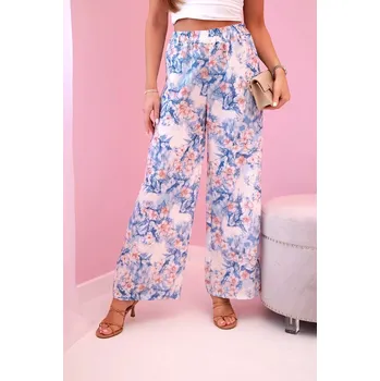 Dámské kalhoty Dámské široké kalhoty s květinovým potiskem modrý UNI