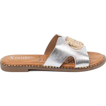 Dámské žabky Klasické nazouváky stříbrné dámské na plochém podpatku 38