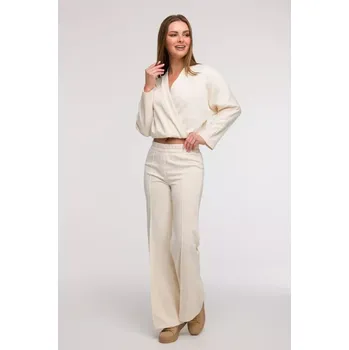 Dámské kalhoty B296 Široké kalhoty s předními švy - vanilka EU M