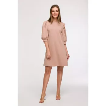 Dámské šaty B291 Šaty áčkového střihu s pouzdrovými rukávy - mocca EU 2XL/3XL