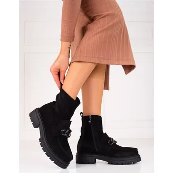 Dámská zimní obuv Designové dámské černé kotníčkové boty na plochém podpatku 41