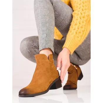 Dámská zimní obuv Výborné kotníčkové boty dámské hnědé na širokém podpatku 38