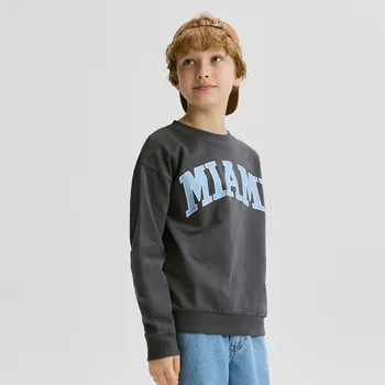 Dětská móda Reserved - Bavlněné tričko s dlouhými rukávy - tmavě šedá - 608FJ-90X - 608FJ-90X-140