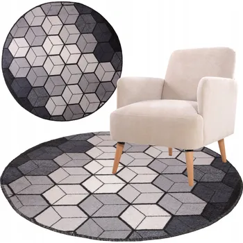 Koberec KOBEREC KULATÝ DEKORATIVNÍ MODERNÍ VZOR ČERNO BÍLO ŠEDÝ PRŮMĚR 100CM