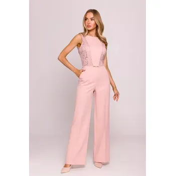 Dámský overall M866 Kombinéza s krajkovými panely - pudrová EU S