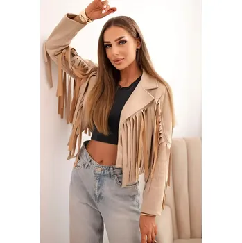 Dámská semišová bunda s třásněmi béžová UNI