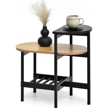 Konferenční stolek MALÝ OVÁLNÝ KONFERENČNÍ STOLEK VYSOKÝ S POLICÍ PEVNÁ ZÁKLADNA LAURI DUB ČERNÝ