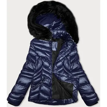 Krátká prošívaná dámská zimní bunda ve švestkové barvě s kapucí J Style (58M23068-4) odstíny modré L (40)