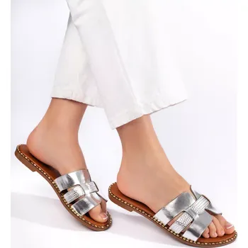 Dámské žabky Designové nazouváky stříbrné dámské bez podpatku 39