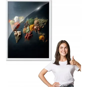 Obraz Obraz s rámem vzor MAPA SVĚTA S KOŘENÍM bílý rámeček 50x70 do kuchyně