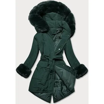Dámská bunda Tmavě zelená dámská zimní bunda s páskem (f7039-4) odstíny zelené XXL (44)