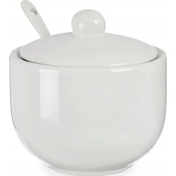 Cukřenka PORCELÁNOVÁ cukřenka s víčkem a lžičkou bílá, NÁDOBA na cukr, sůl