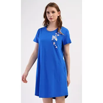 Dámské šaty Dámské domácí šaty s krátkým rukávem Květy modrá 4XL