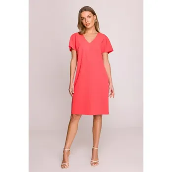 Dámské šaty S392 Šaty uvolněného střihu s výstřihem do V - korálová barva EU M