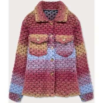 Tmavě růžová košilová dámská bunda s límcem (2453) odstíny modré uni velikost