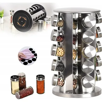 OTOČNÝ STOJAN NA KOŘENÍ 360° S 20 SKLENICEMI DO KUCHYNĚ + TRYCHTÝŘ