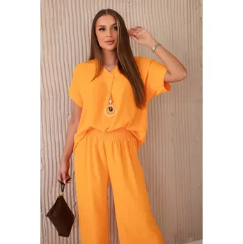 Komplet s náhrdelníkem halenka + kalhoty jasně oranžová UNI